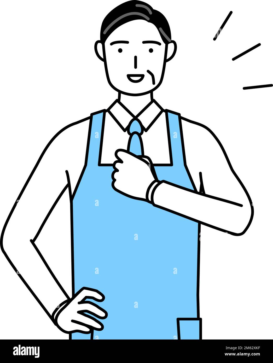 A senior man in an apron tapping his chest. Stock Vector