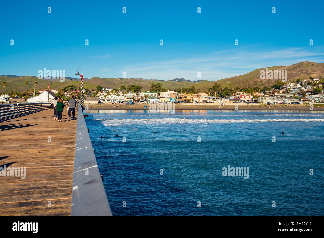 Cayucos, California, USA December 25, 2022. A long wooden pier, and