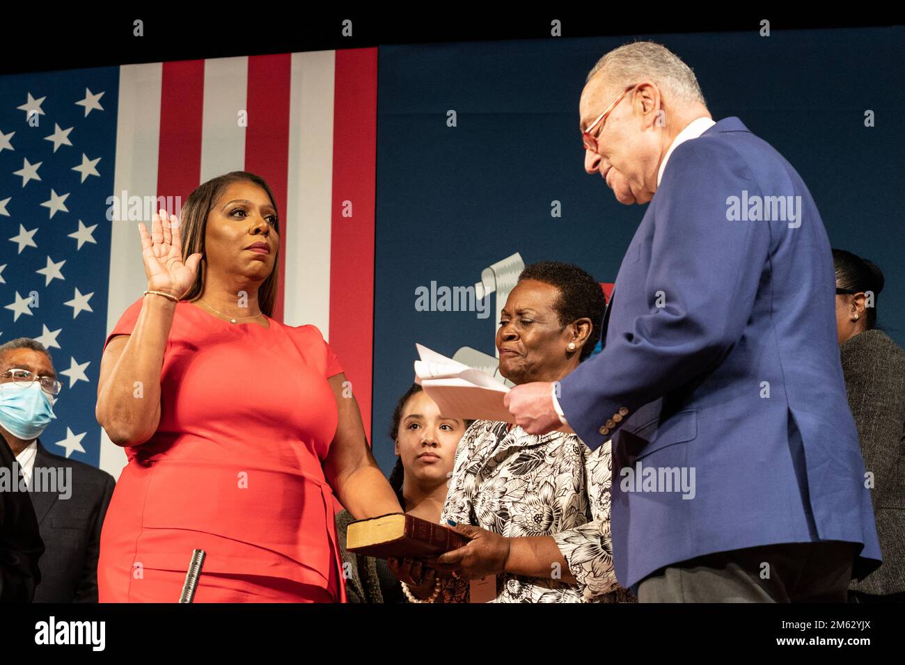 Letitia James sworn as Attorney General by Charles Schumer during