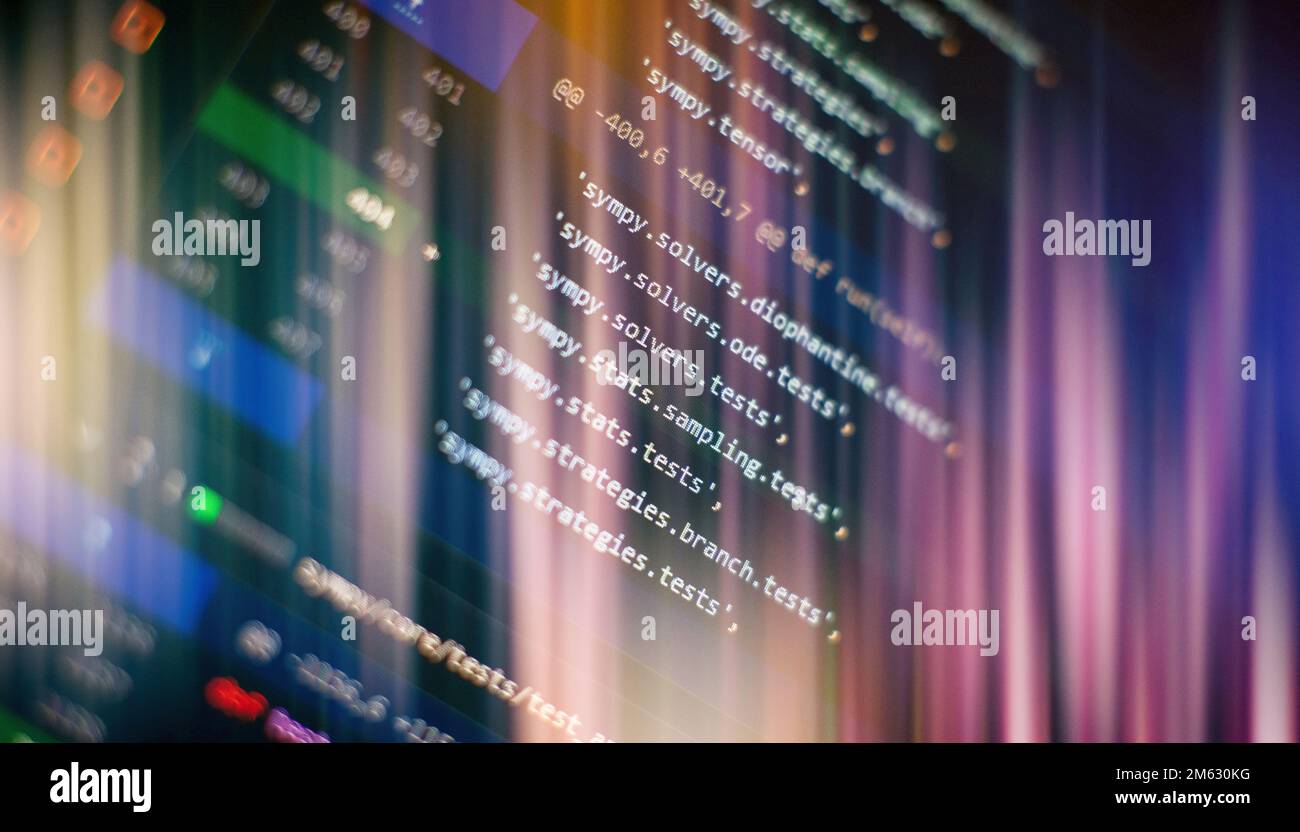 Programming code on computer screen. Software development. Writing program code on computer. Stock Photo