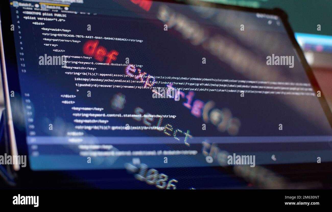 Code of web page displayed on a computer monitor Stock Photo