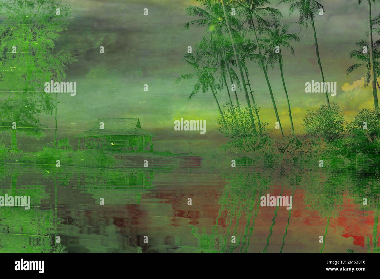 illustration graphic old house near beach Stock Photo - Alamy