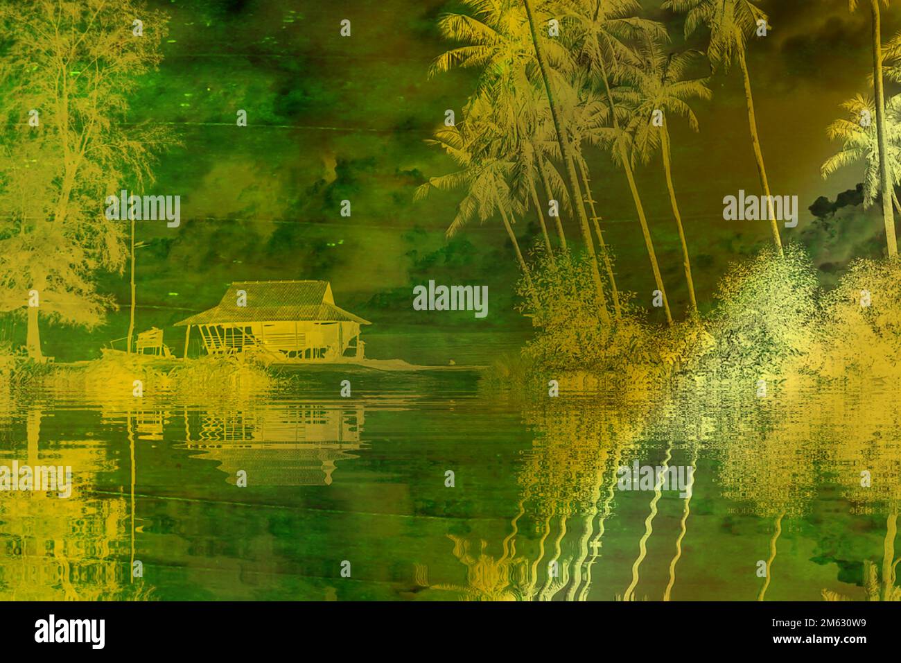 illustration graphic old house near beach Stock Photo - Alamy