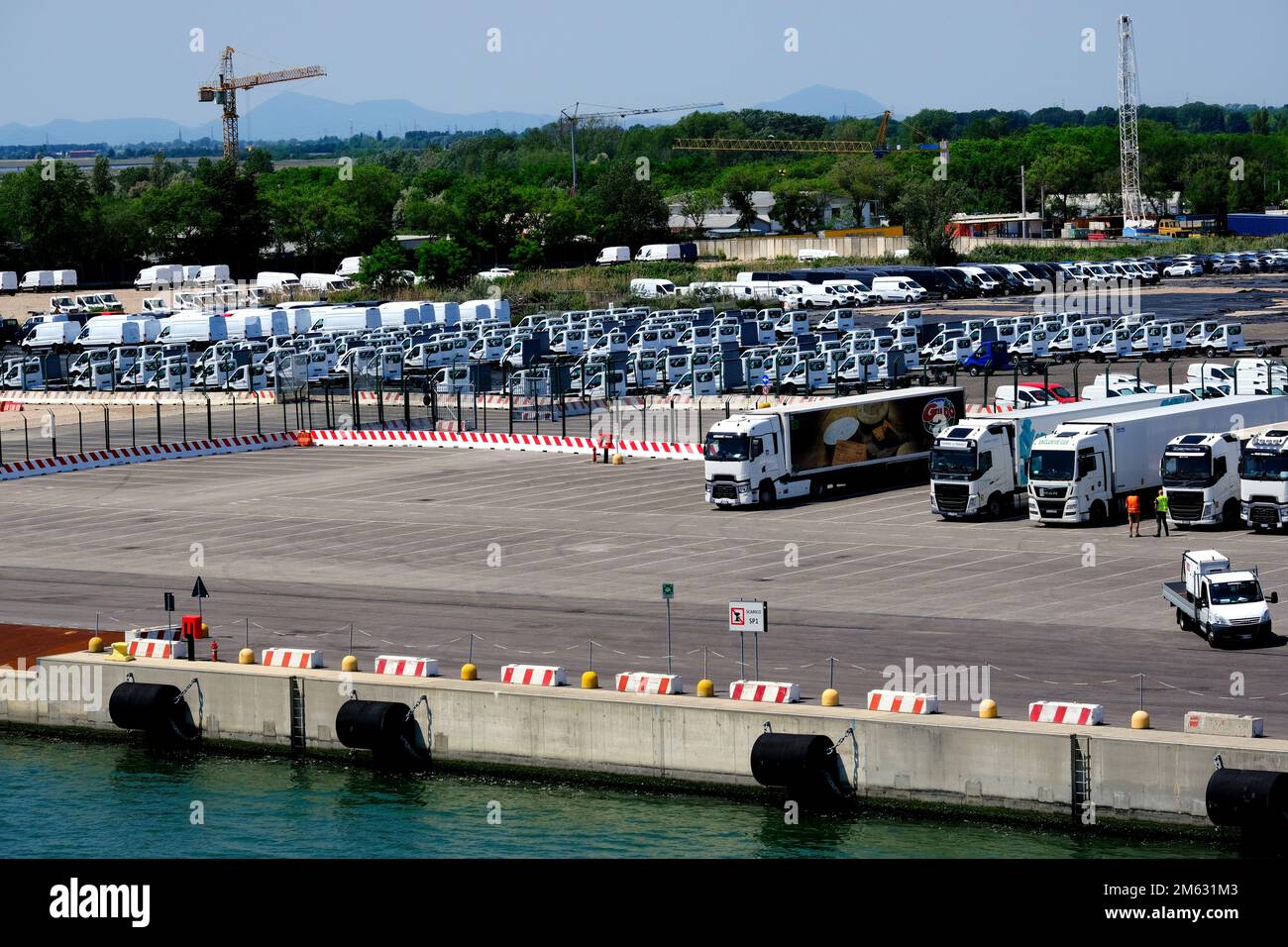 Shipping Terminal and holding area in Fusina near Venice in Italy Stock Photo