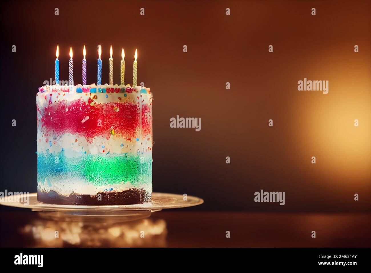Colorful birthday cake with candles Stock Photo - Alamy