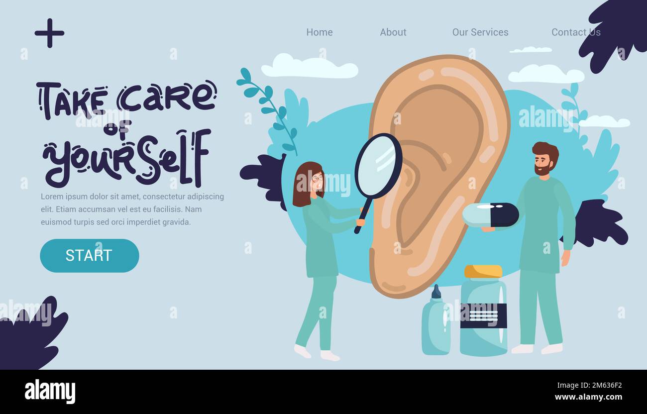 Doctors check health of ear, hearing organ. Medical examination, test