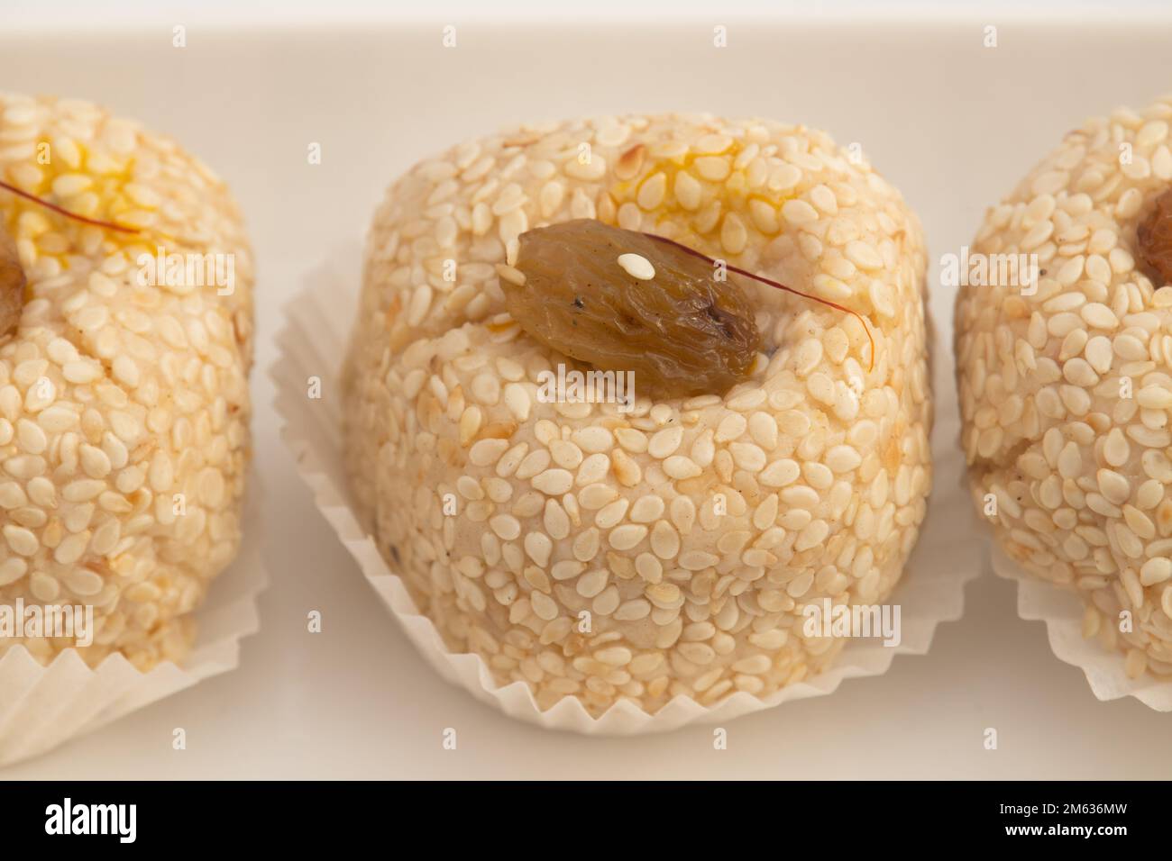 Winter Season Special Traditional Punjabi Mithai Til Bhugga Or Til Bugga Is Made Of Dry Roasted Sesame Seeds With Mava, Khoya, Jaggery, Mawa, Gud, Des Stock Photo