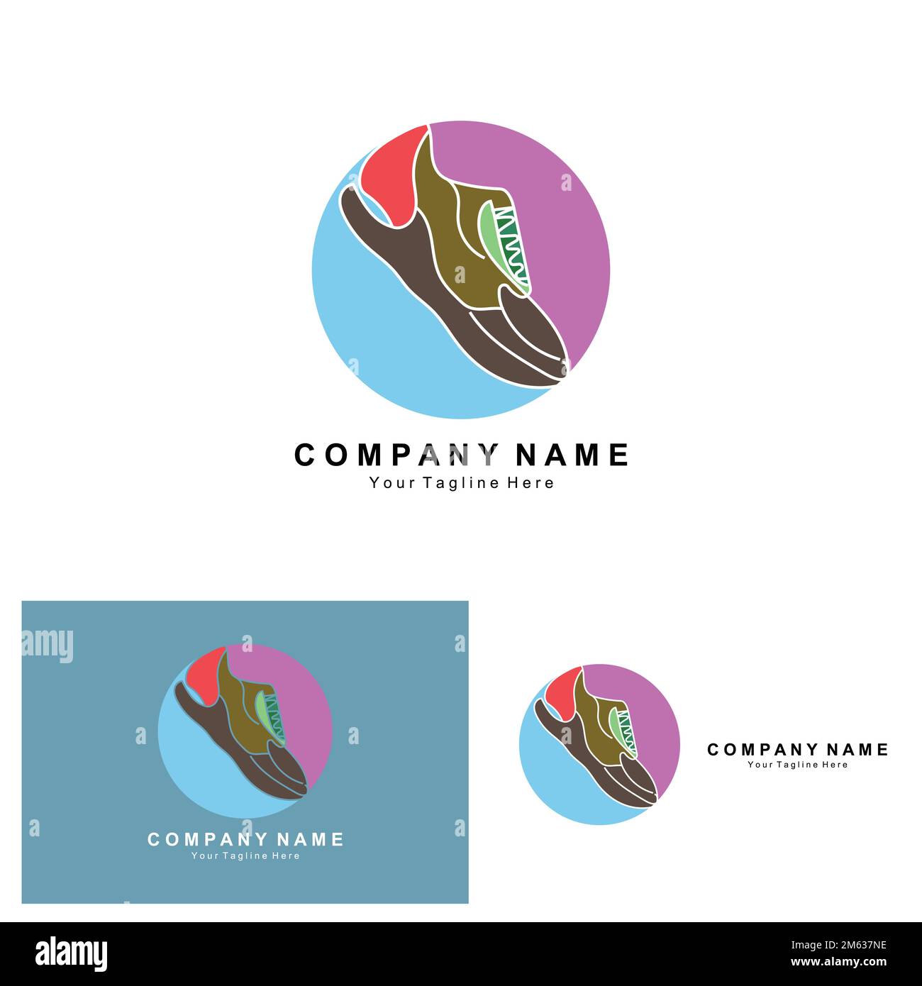 Sneakers Shoe Logo Design, vector illustration of trending youth footwear, simple funky concept Stock Vector