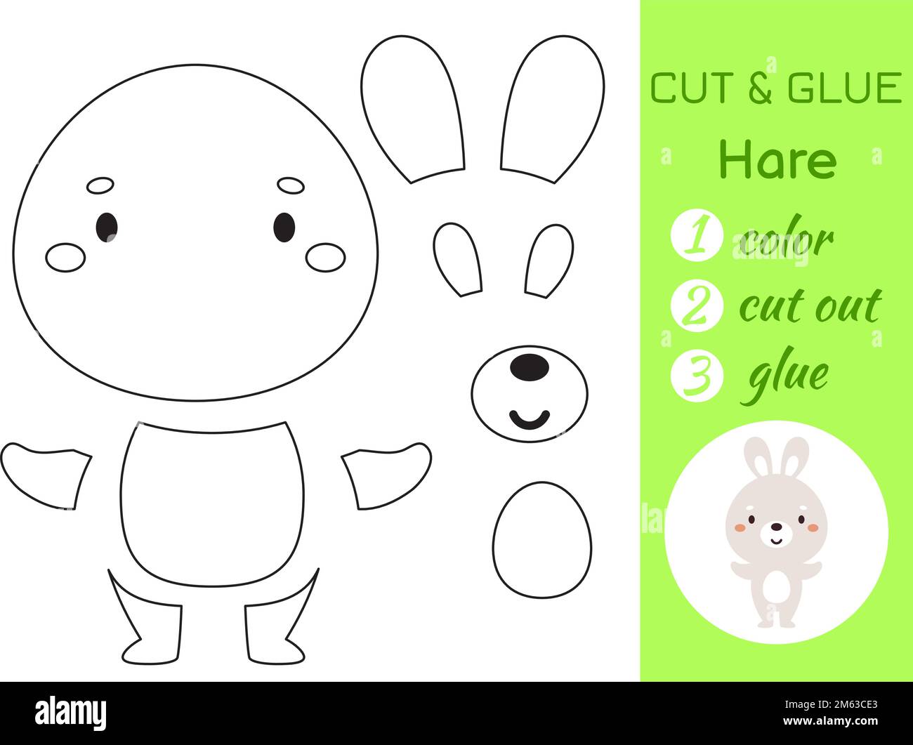 Color, cut and glue paper little hare. Cut and paste crafts activity ...