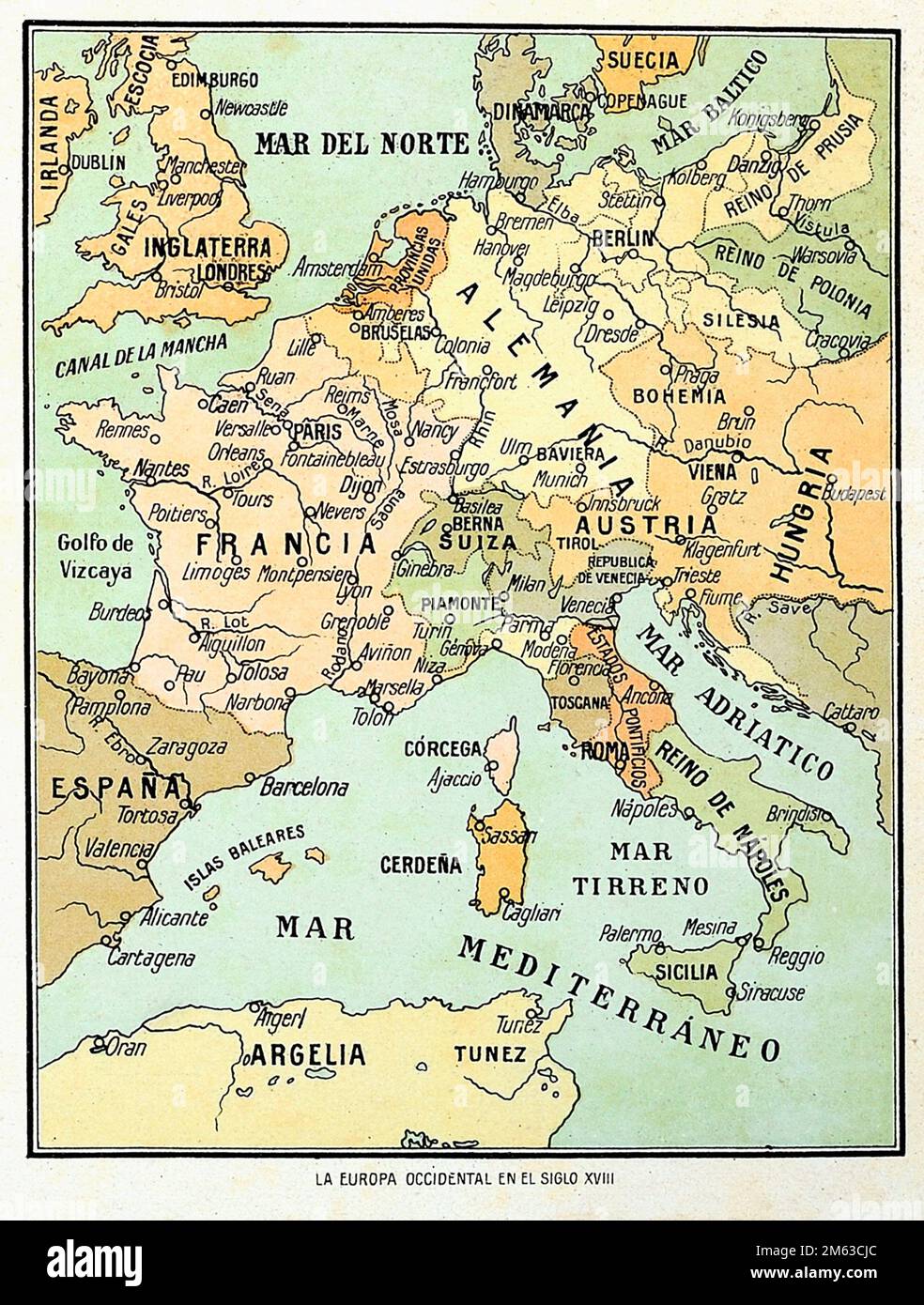 Map of Western Europe in the 18th century Stock Photo Alamy