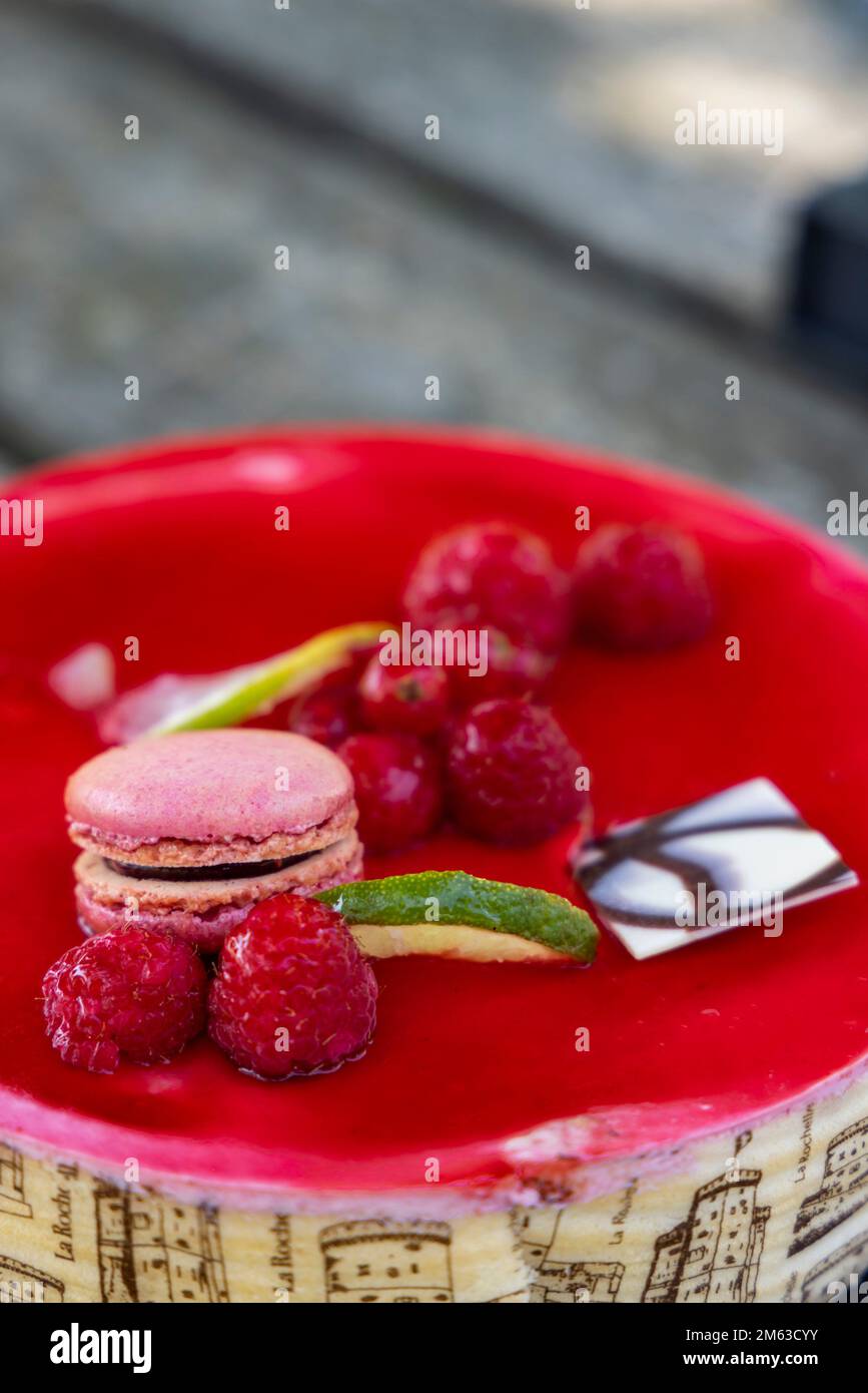 jelly fruit cake with a macaroon Stock Photo Alamy