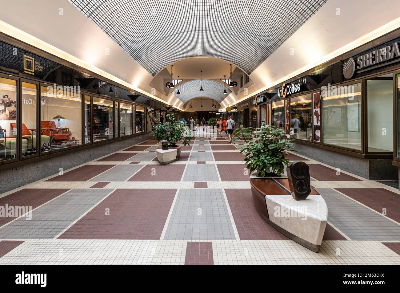 Prague - Czech Republic Luxurious Art Nouveau design of a shopping gallery. Stock Photo
