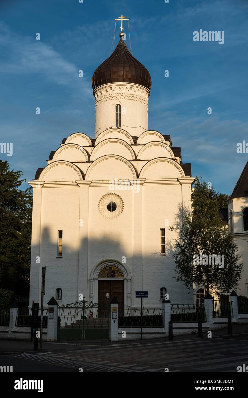 Uccle, Brussels Capital Region - Belgium - Facade and detail of the Orthodox Saint Job church. Stock Photo