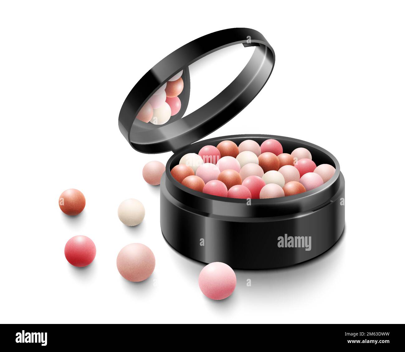 Blush balls, powder balls in round black case with mirror, colorful