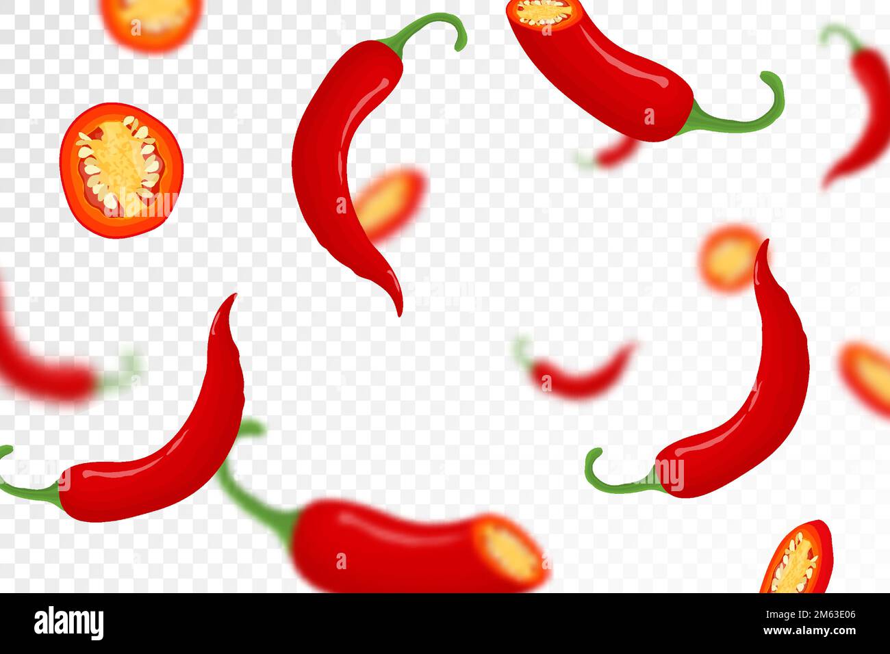 Chili pepper background. Flying or falling chili pepper isolated on