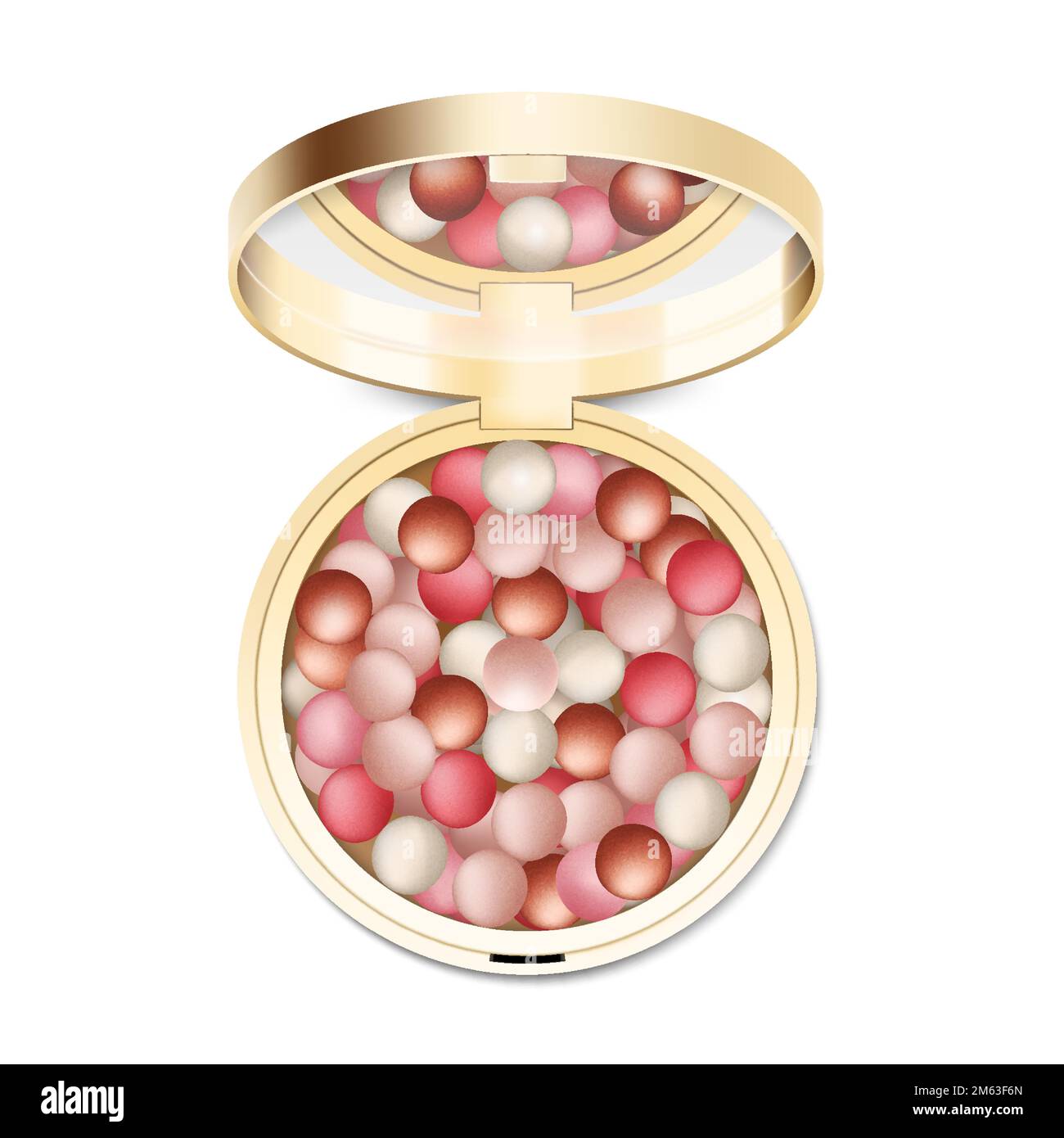 Blush balls, powder balls in round gold case with mirror, colorful