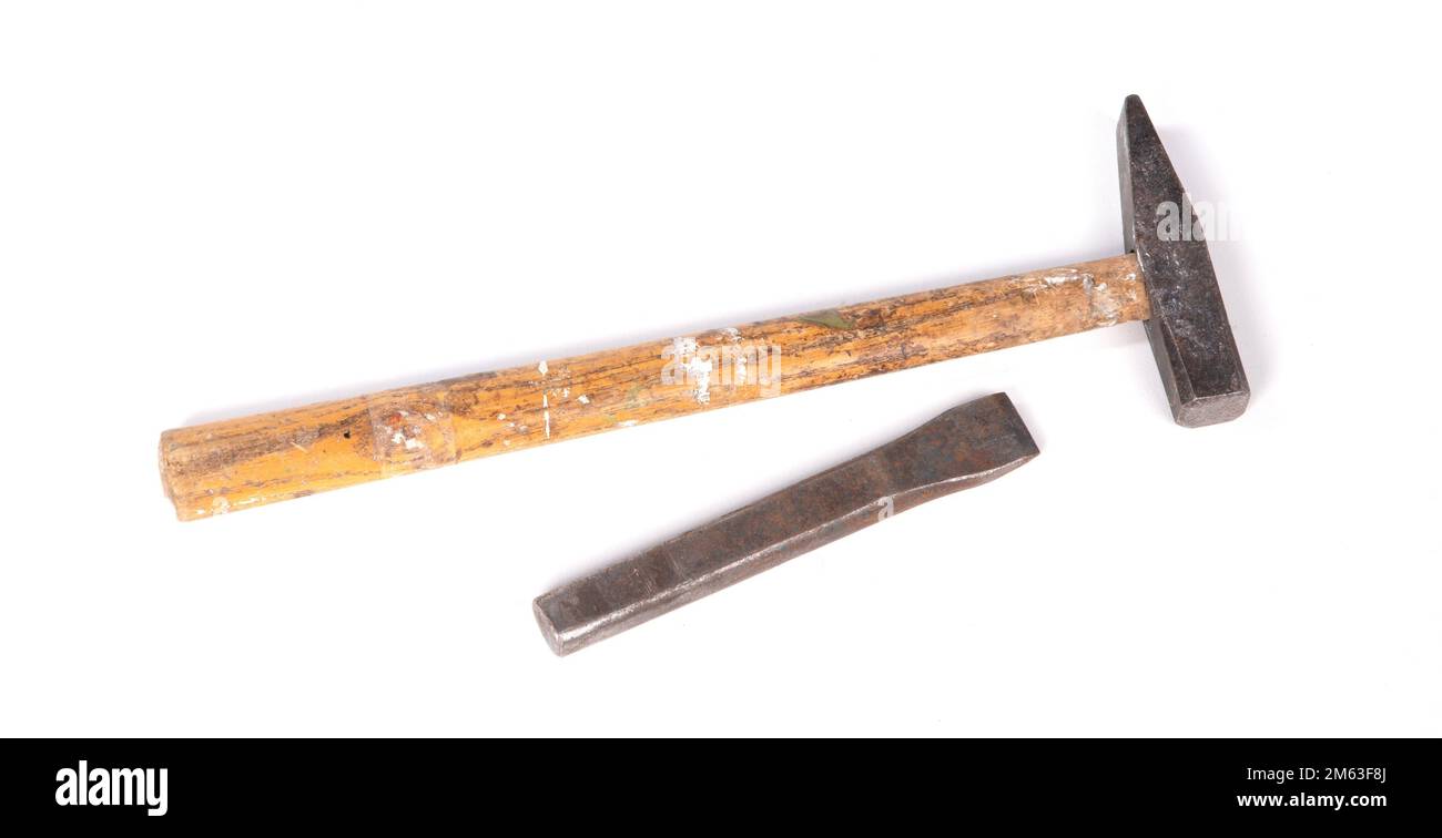 Old grungy chisel for stone works, isolated Stock Photo Alamy