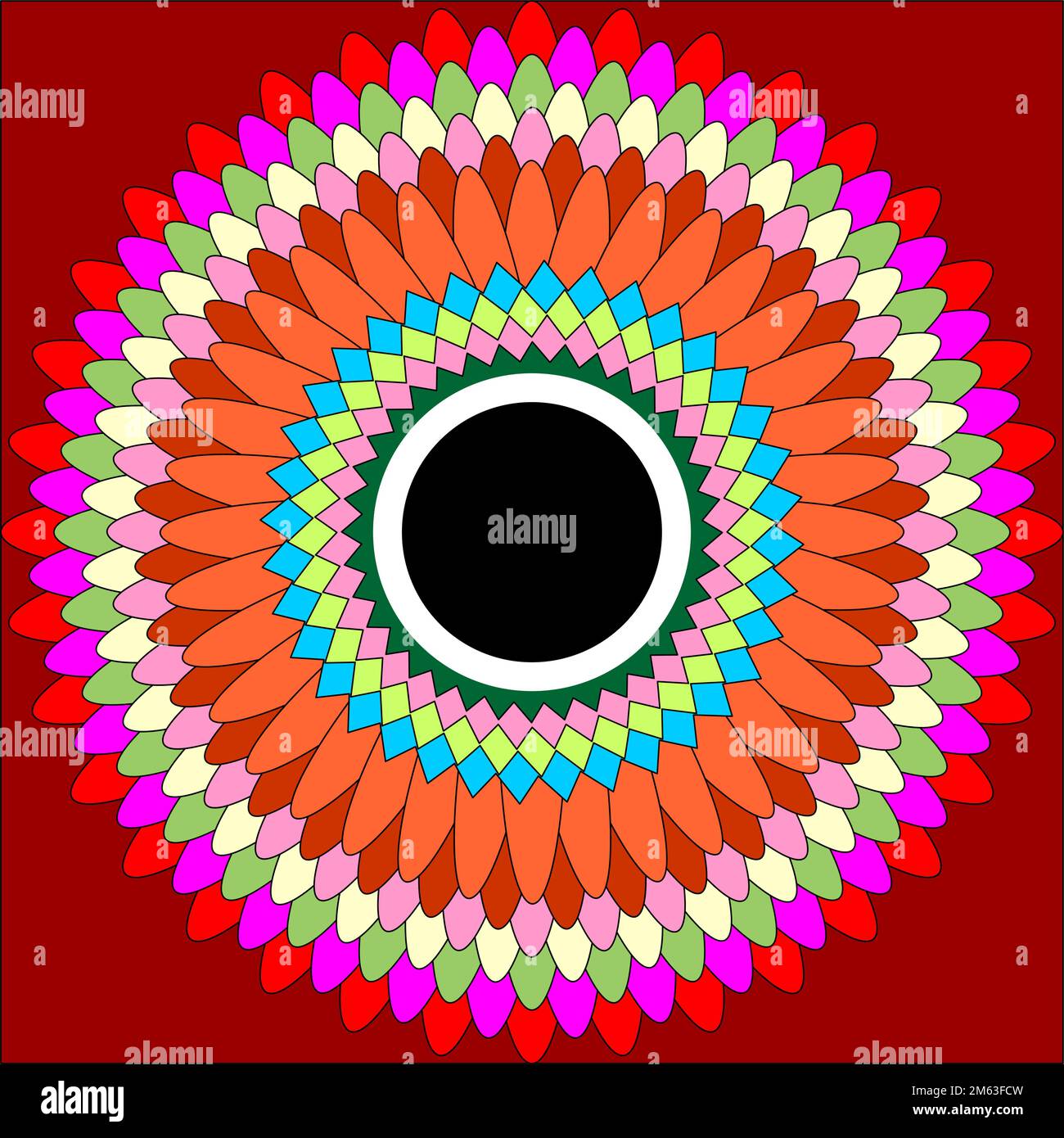 Abstract figure of all the rainbow colors on a burgundy background