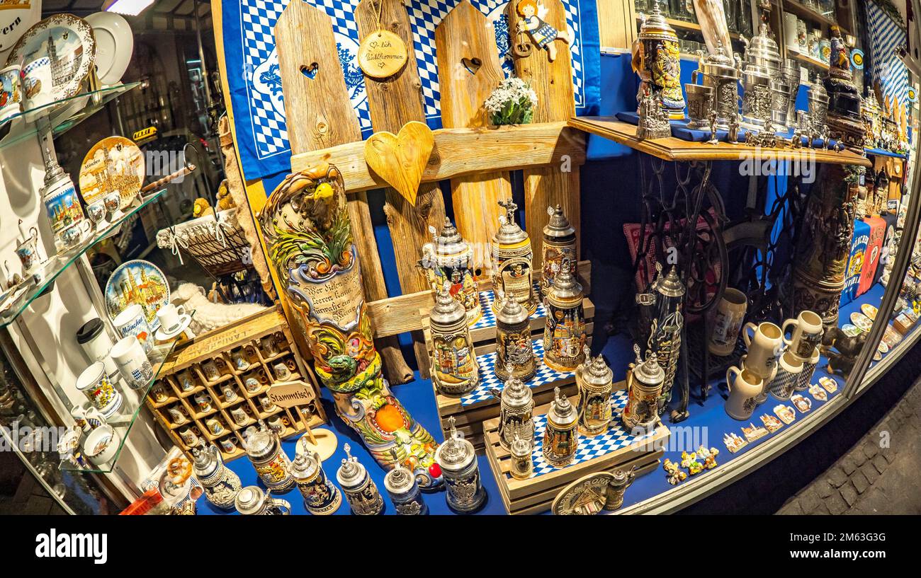 Typical Beer Mugs, Souvenirs Showcase, Souvenirs Shop, Munich, Bavaria