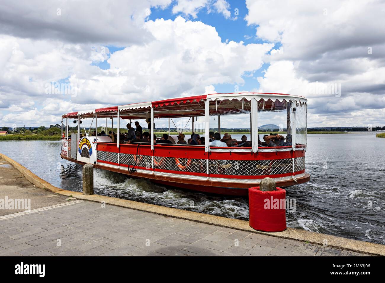 Ballarat Australia /  The Golden City Paddle Boat  departs on a tour of Lake Wendouree. The Paddle Boat is a replica of the original Golden City vesse Stock Photo