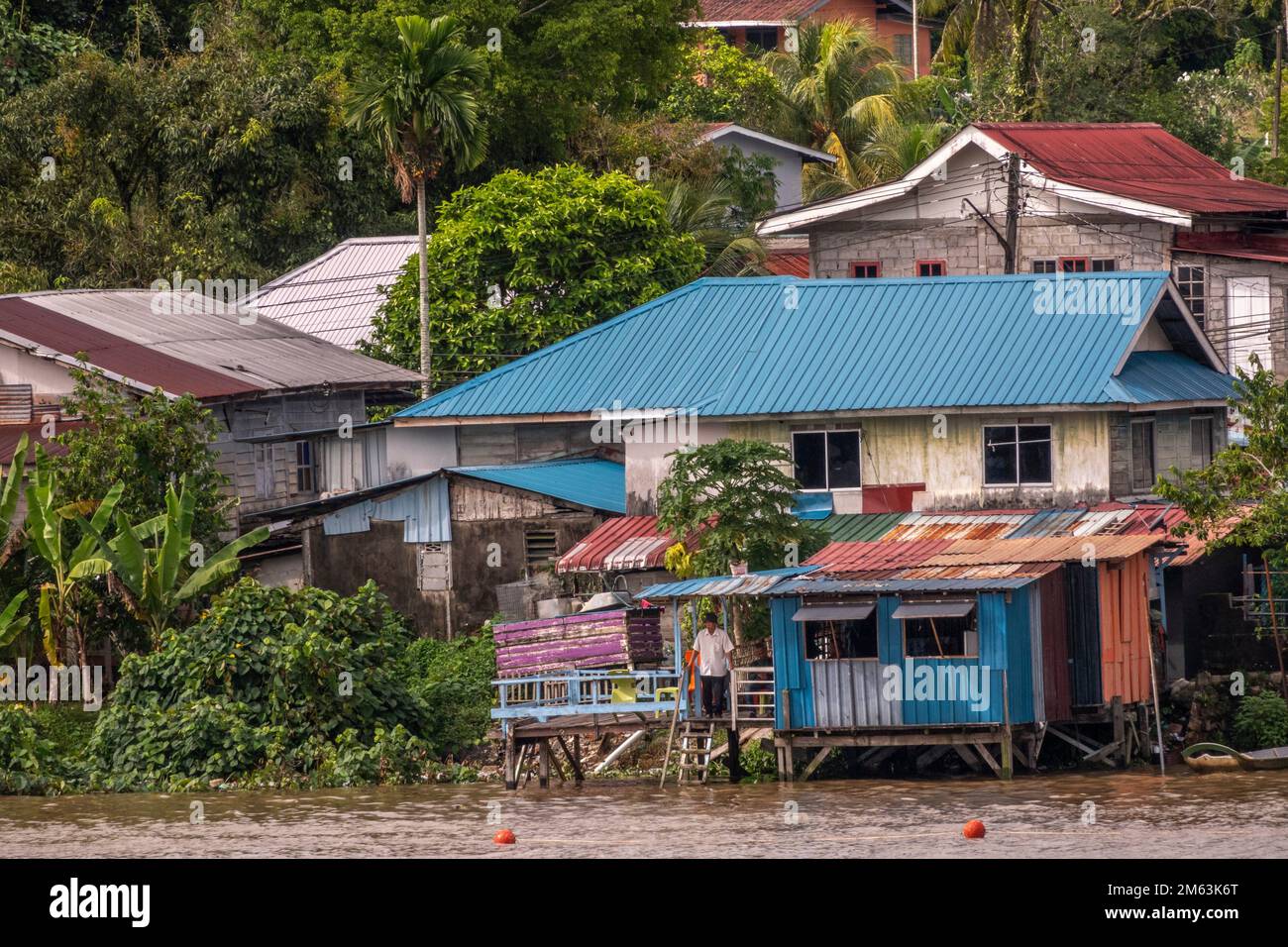 Malay houses by the Sarawak river, Kuching, East Malaysia, Borneo