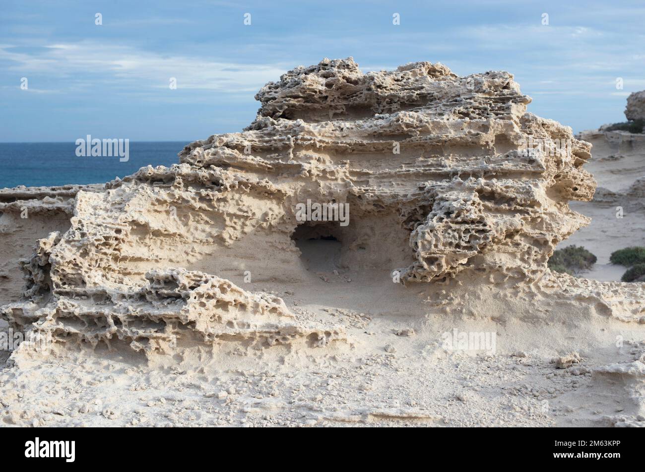 Fossil dune. Los Escullos, Cabo de Gata Natural Park, Almeria, Andalusia, Spain. Stock Photo