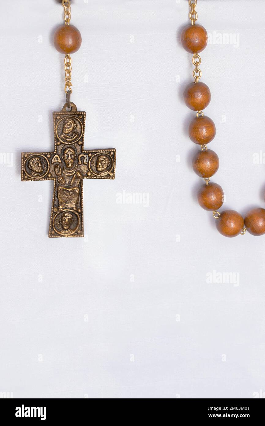 Christian monk wooden cross necklace, symbol of Faith and