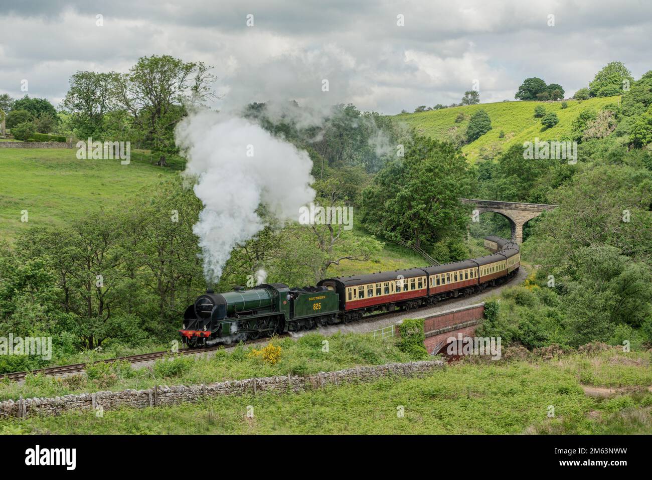 Steam train on the North Yorkshire Moors Railway. Vintage train pulling