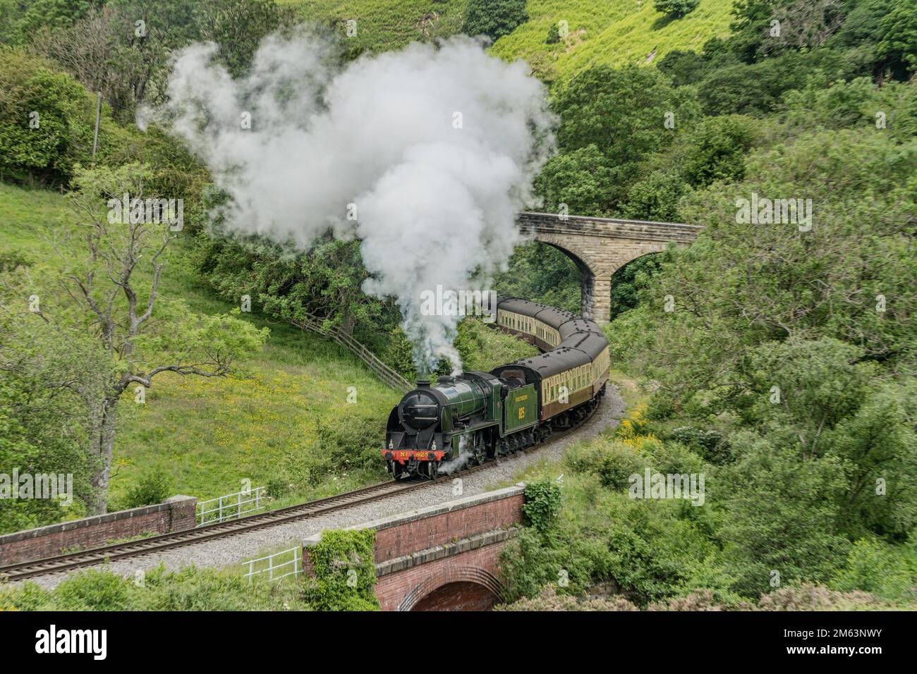 Steam train on the North Yorkshire Moors Railway. Vintage train pulling