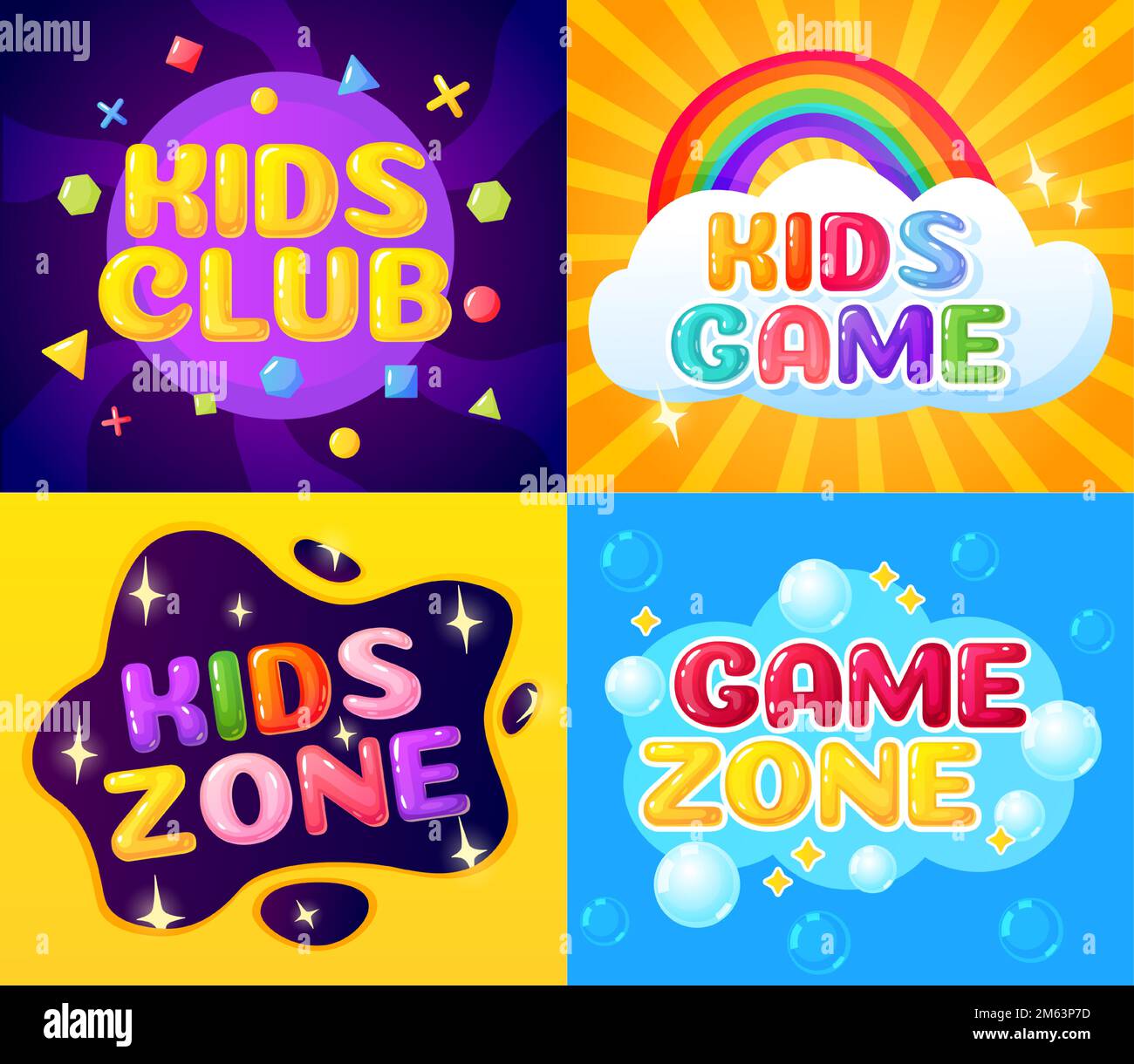 Kids zone backgrounds, game zone banner set. Vector play zone and area