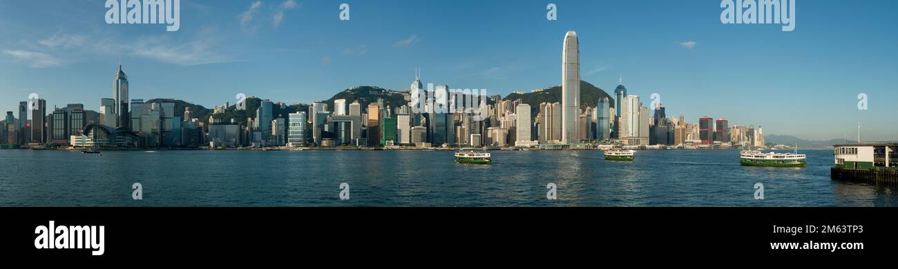 Hi-resolution panorama of the Hong Kong Island city skyline in morning sunshine from Tsim Sha Tsui, Kowloon, 2013 (100Mpx) Stock Photo