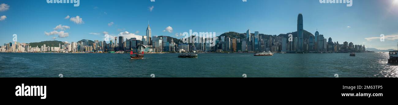 Hi-resolution panorama of the Hong Kong Island city skyline in afternoon sunshine from Tsim Sha Tsui, Kowloon, 2013 (131Mpx) Stock Photo