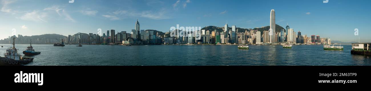 Hi-resolution panorama of the Hong Kong Island city skyline in morning sunshine from Tsim Sha Tsui, Kowloon, 2013 (145Mpx) Stock Photo
