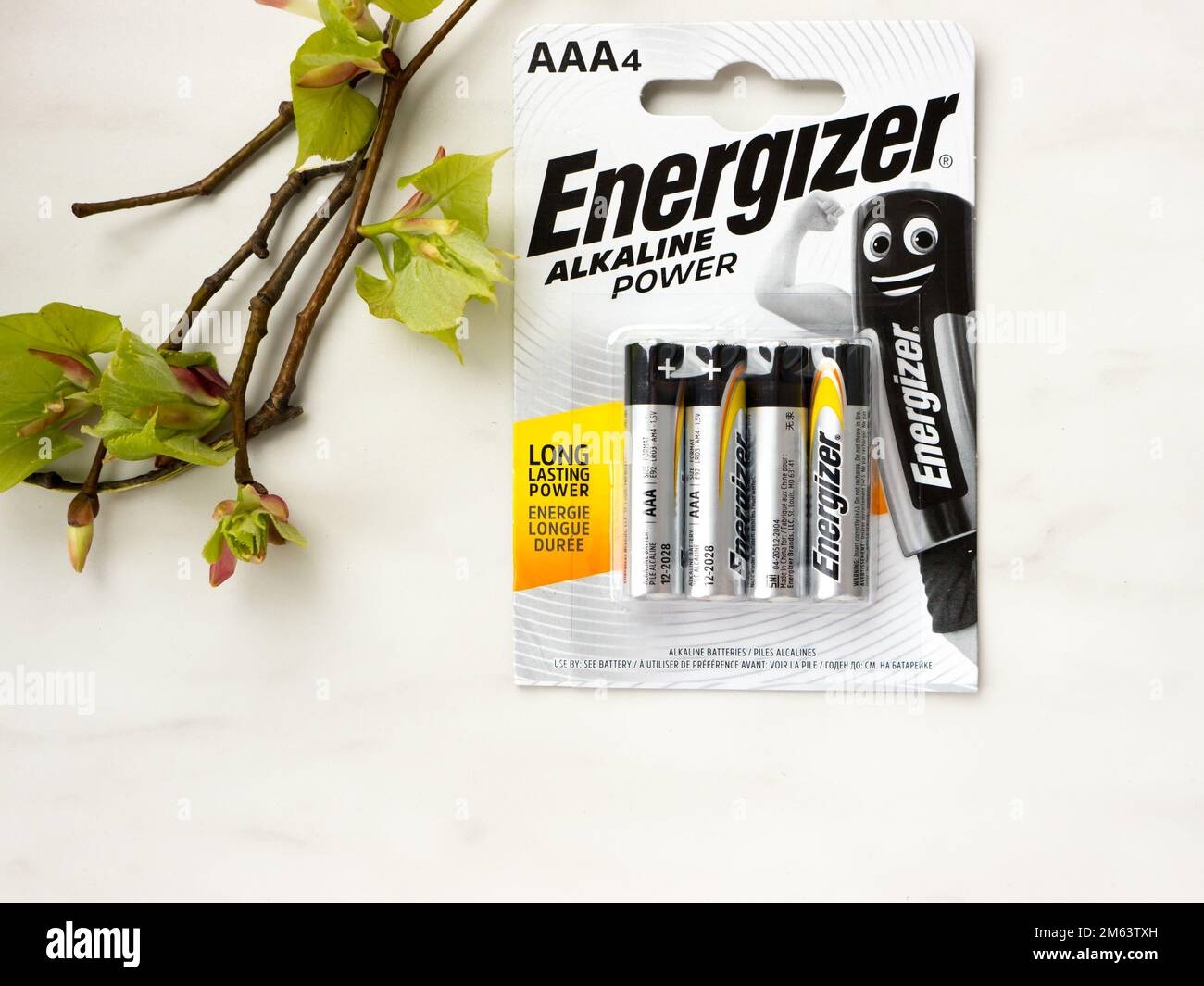 Energizer AAA alkaline battery on a white background. Energizer