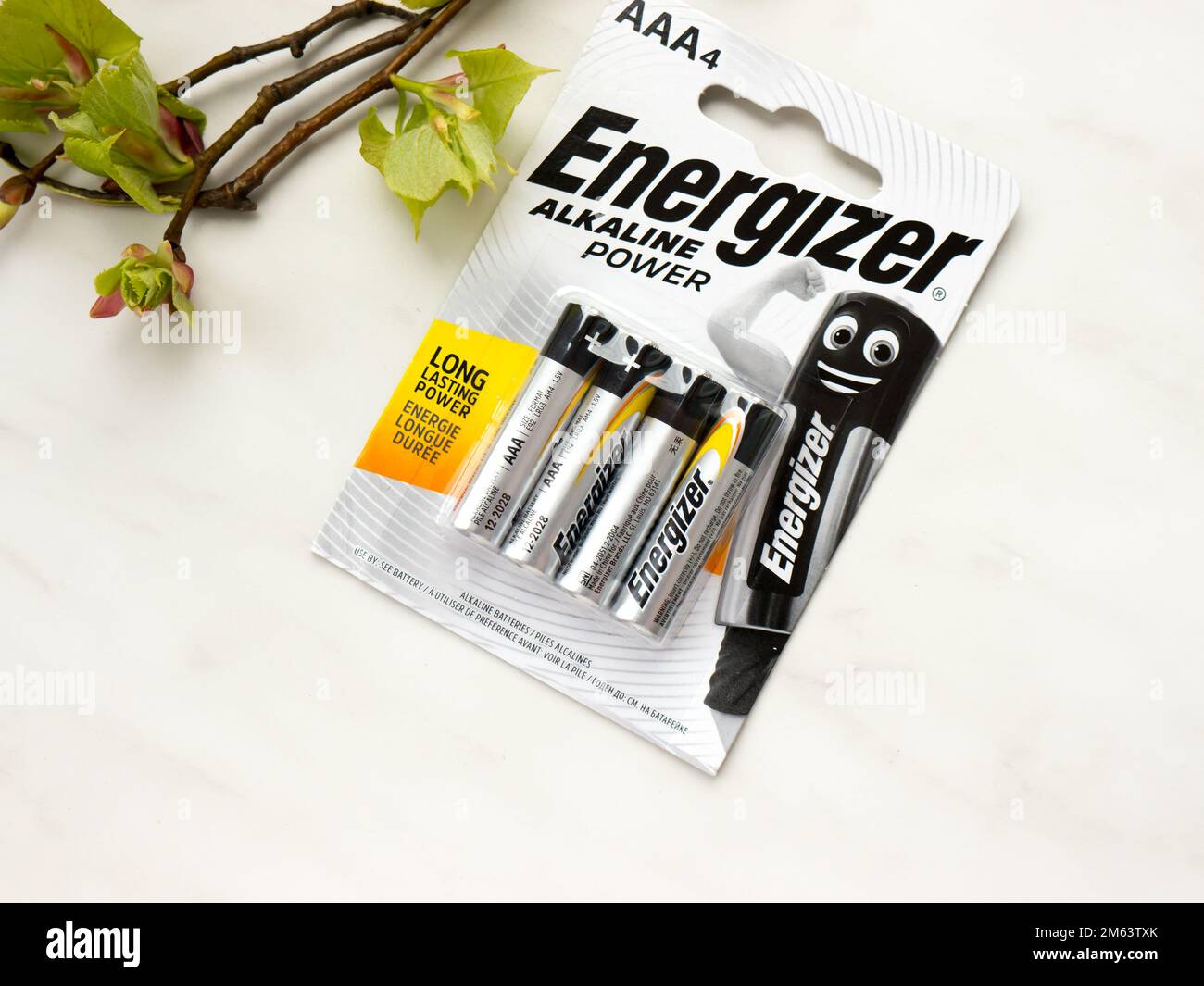 Energizer AAA alkaline battery on a white background. Energizer
