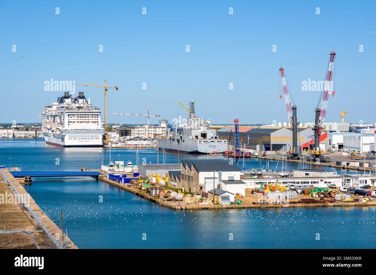 The MSC Euribia cruise ship and the Jacques Chevallier navy ship under ...