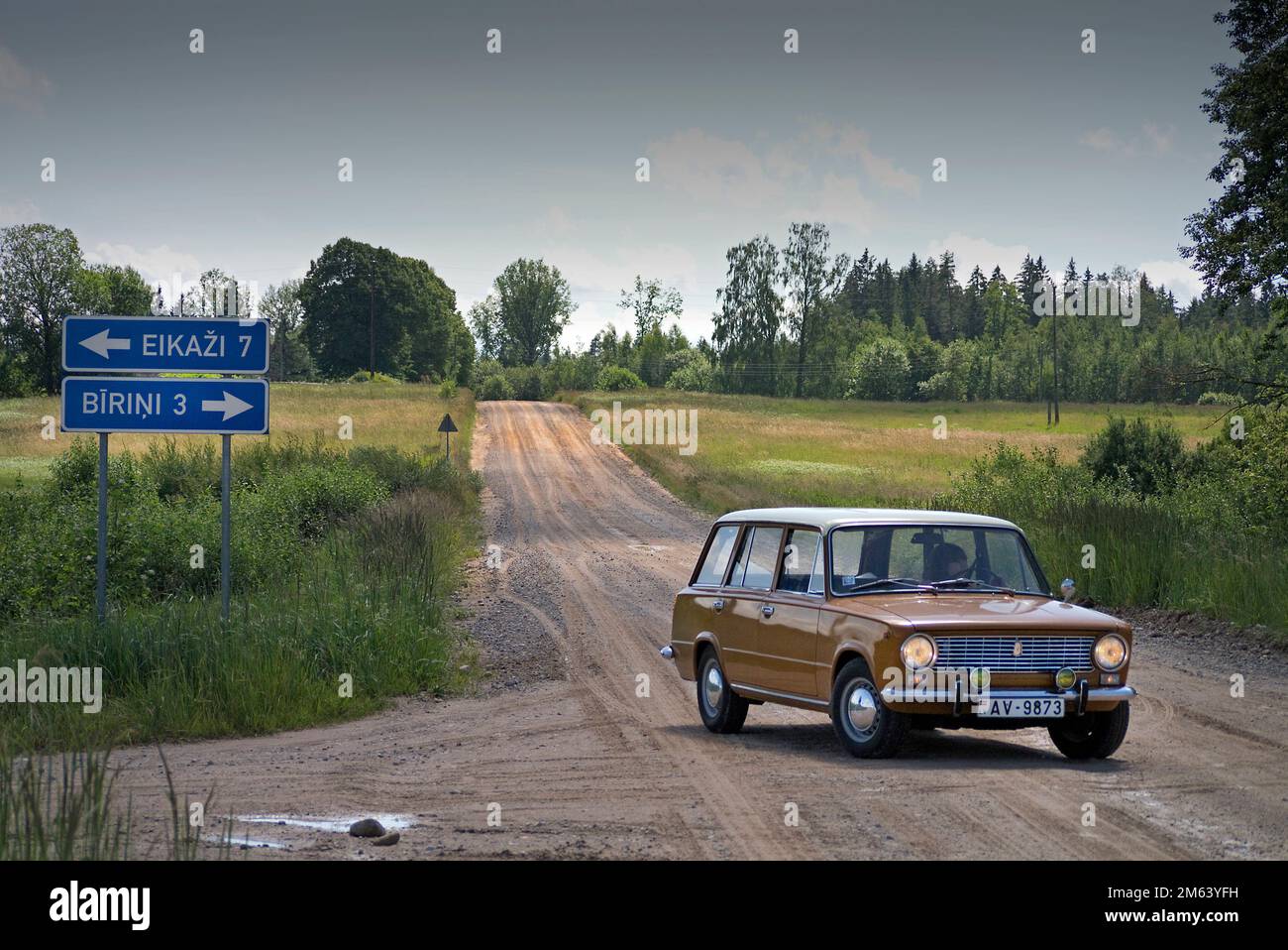 Lada Combi driving in Estonia Stock Photo