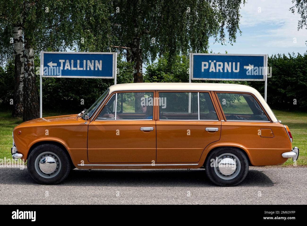Lada Combi driving in Estonia Stock Photo