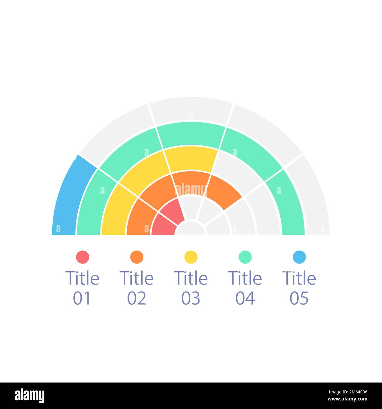 Semi circle infographic chart design template with five titles Stock ...