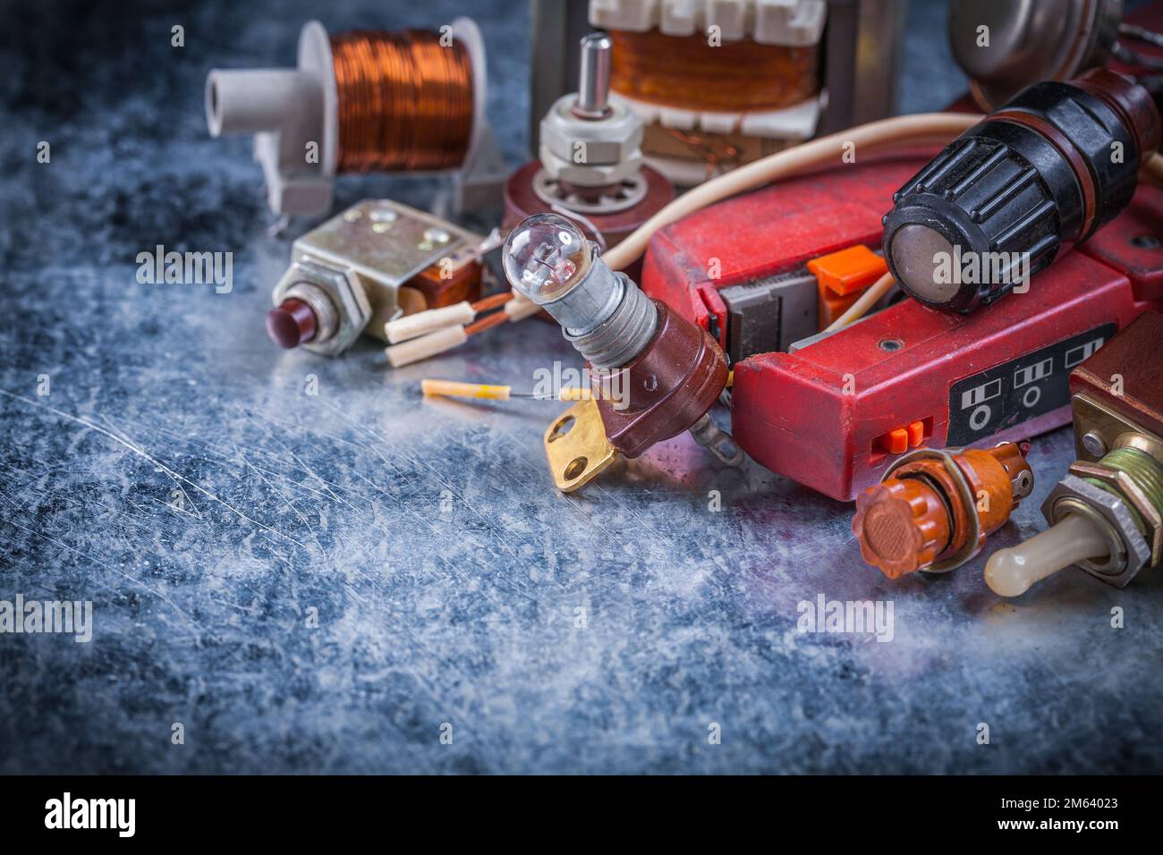 Composition of electric devices horizontal version vintage electricity