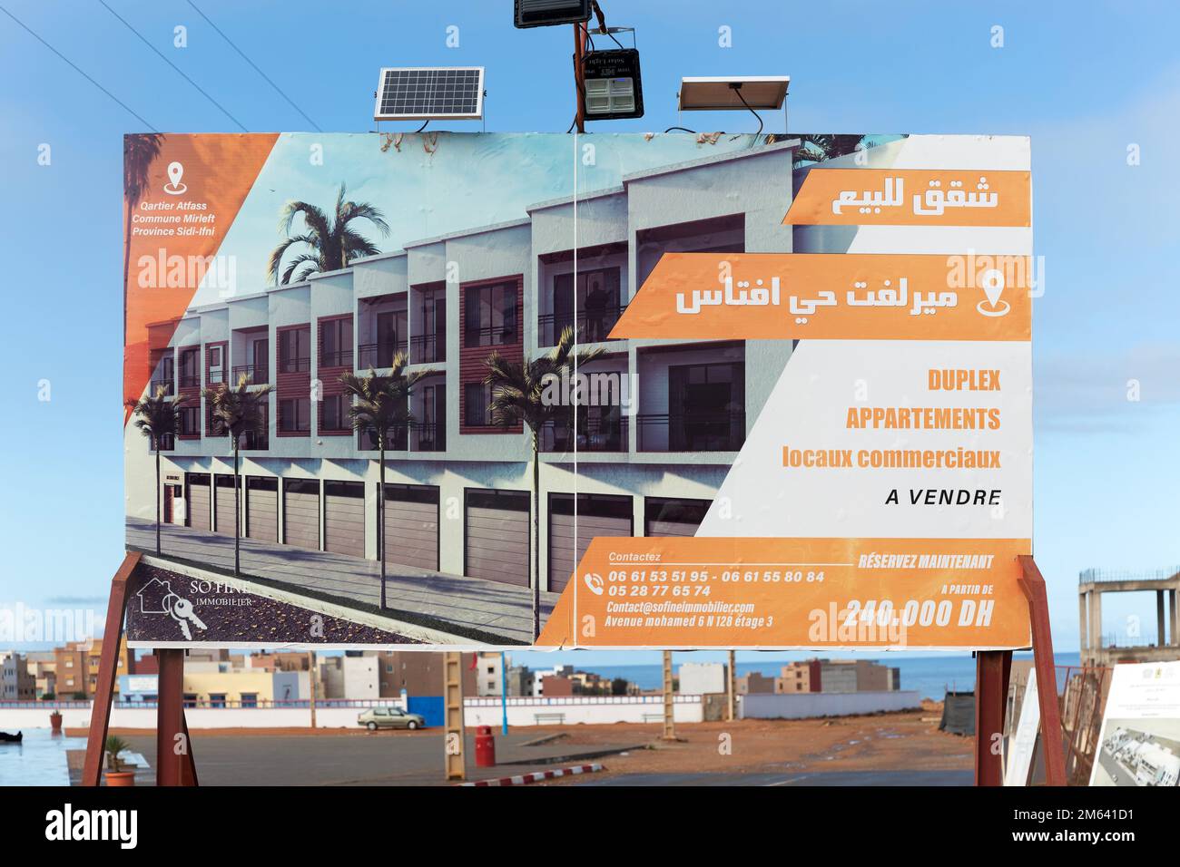 Estate agent real estate advertising sign for new duplex apartments