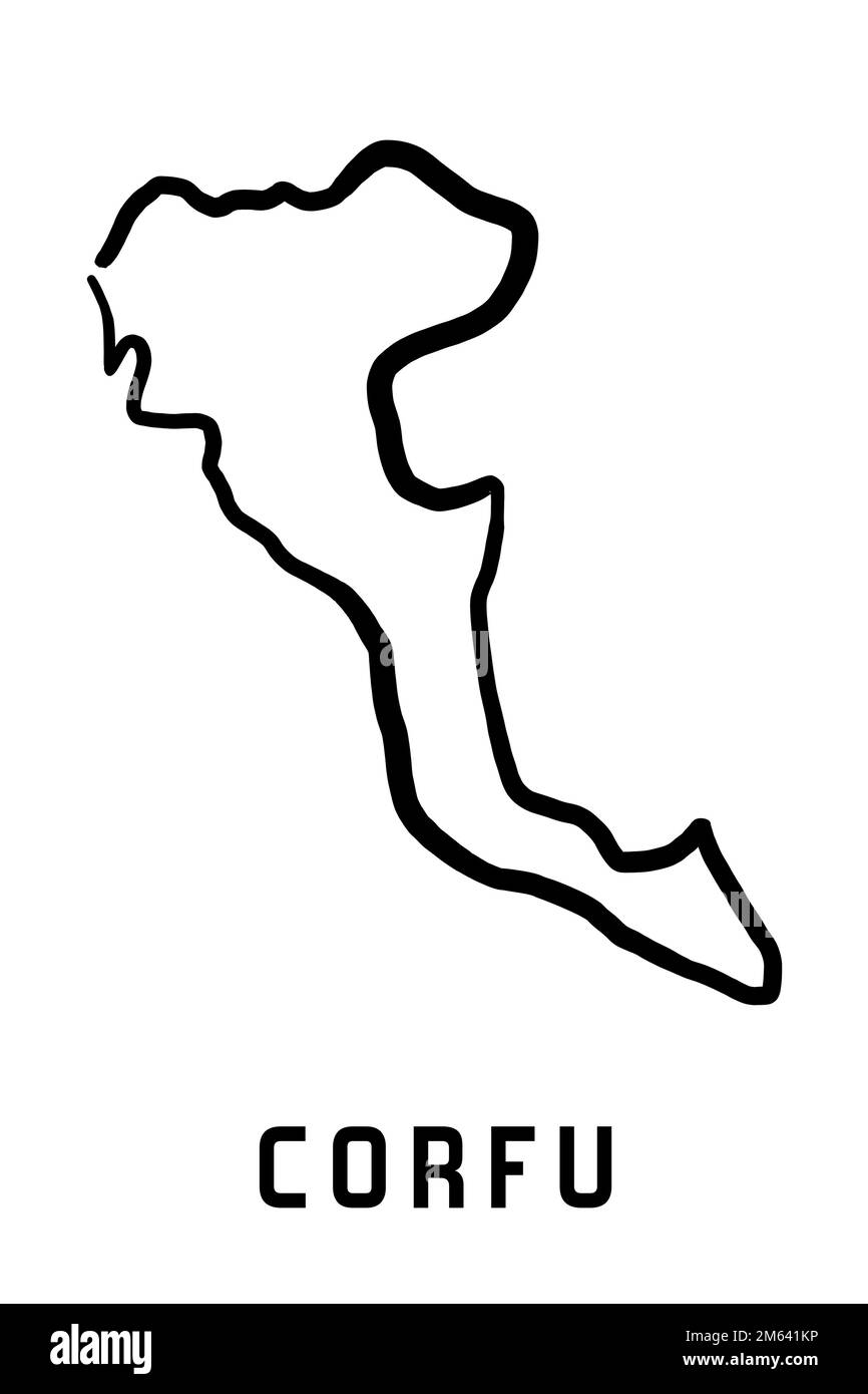 Corfu island map in Greece. Simple outline. Vector hand drawn