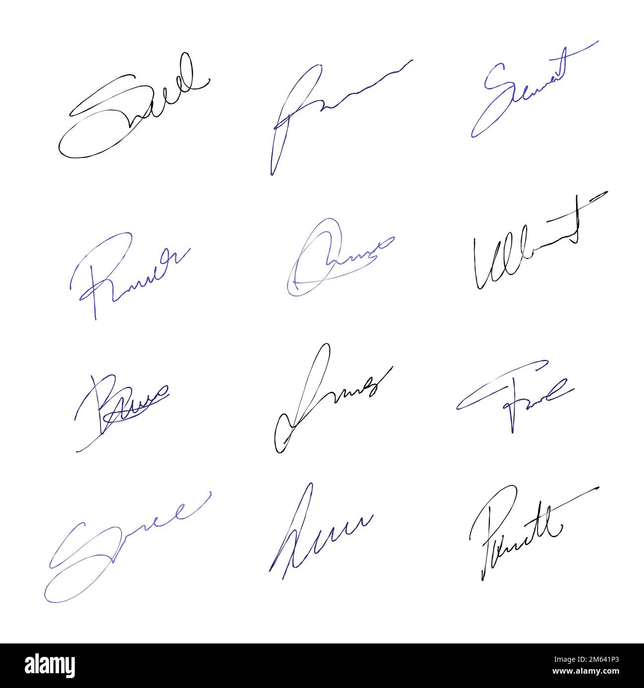 Handwriting business signature set. Vector pack with isolated imaginary personal handwriting scribble signatures. Stock Vector