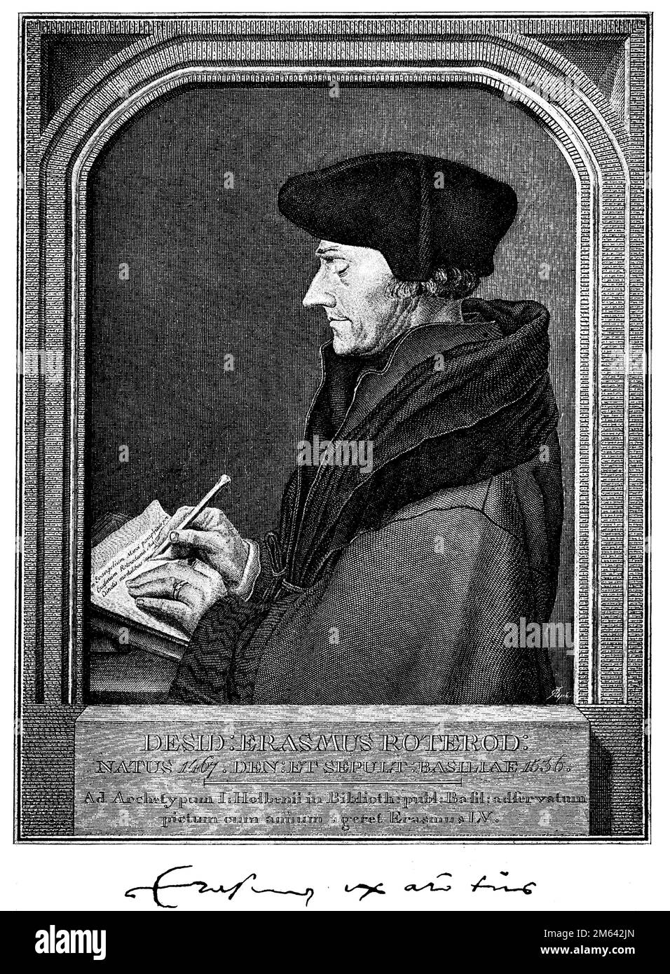 , ,  (picture book, 1881), Erasmus von;Hans Rotterdam;Holbein der Jüngere (1466;1497-1536;1543), niederländischer Humanist;deutscher Maler, Porträt nach dem Ölgemälde von Hans Holbein dem Jüngeren, Stock Photo
