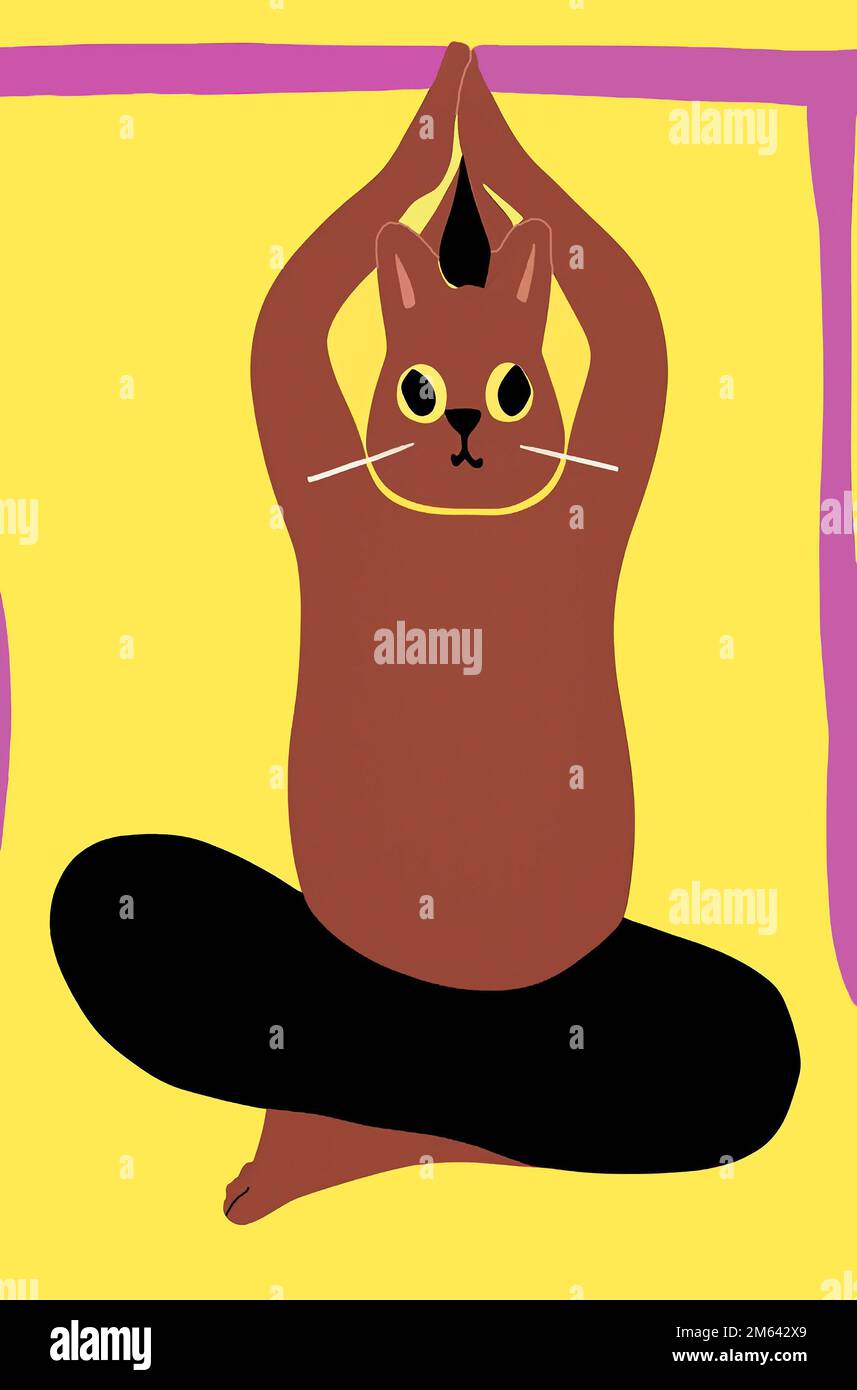 Illustration of cat practicing yoga. High quality illustration Stock ...