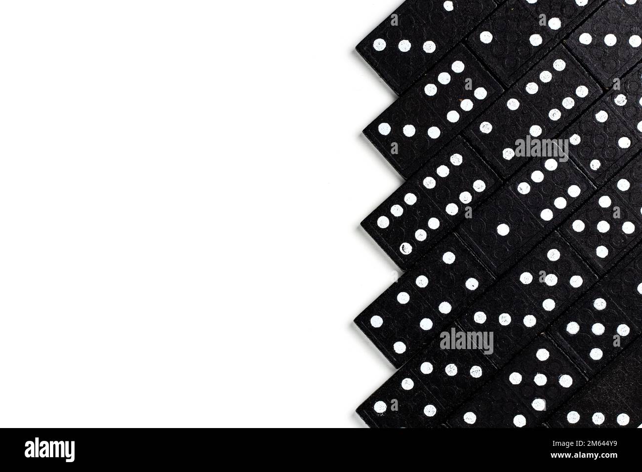 Black dominoes on a white background, top view. Board game. Place for