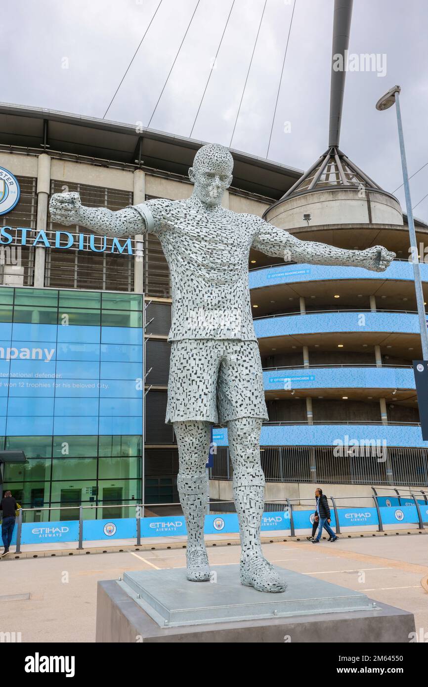 Vincent Kompany,legend,captain,statue,outside,at,Etihad Stadium,Manchester City,Manchester City football club,fans,Manchester,city,city centre,center,North West, England,North West England,English,English City,Levelling Up,Greater Manchester, GB,Great Britain,Britain,British,UK,United Kingdom,English city, Stock Photo