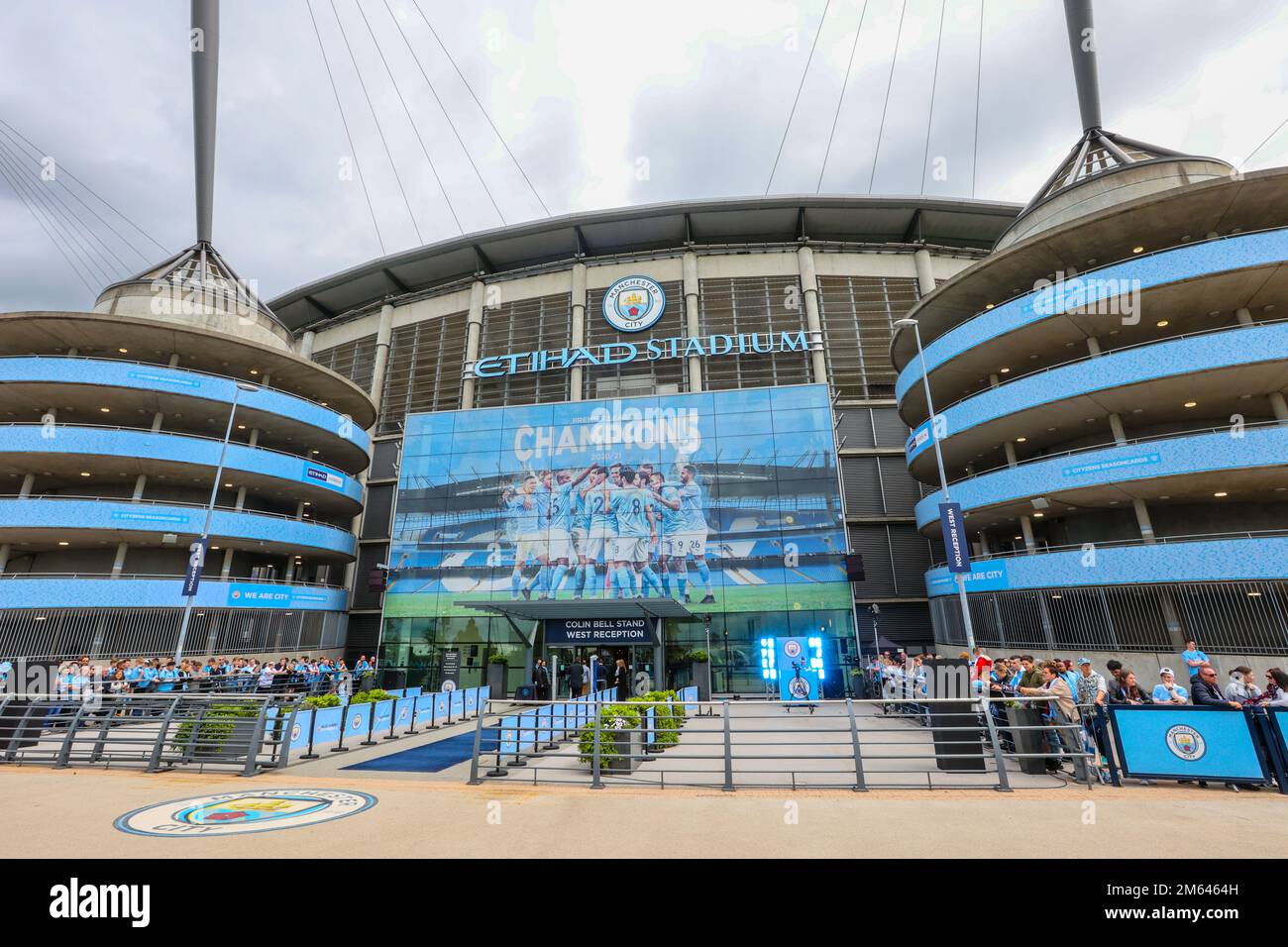 Etihad Stadium,Manchester City,Manchester City football club,fans,Manchester,city,city centre,center,North West, England,North West England,English,English City,Levelling Up,Greater Manchester, GB,Great Britain,Britain,British,UK,United Kingdom,English city, Stock Photo