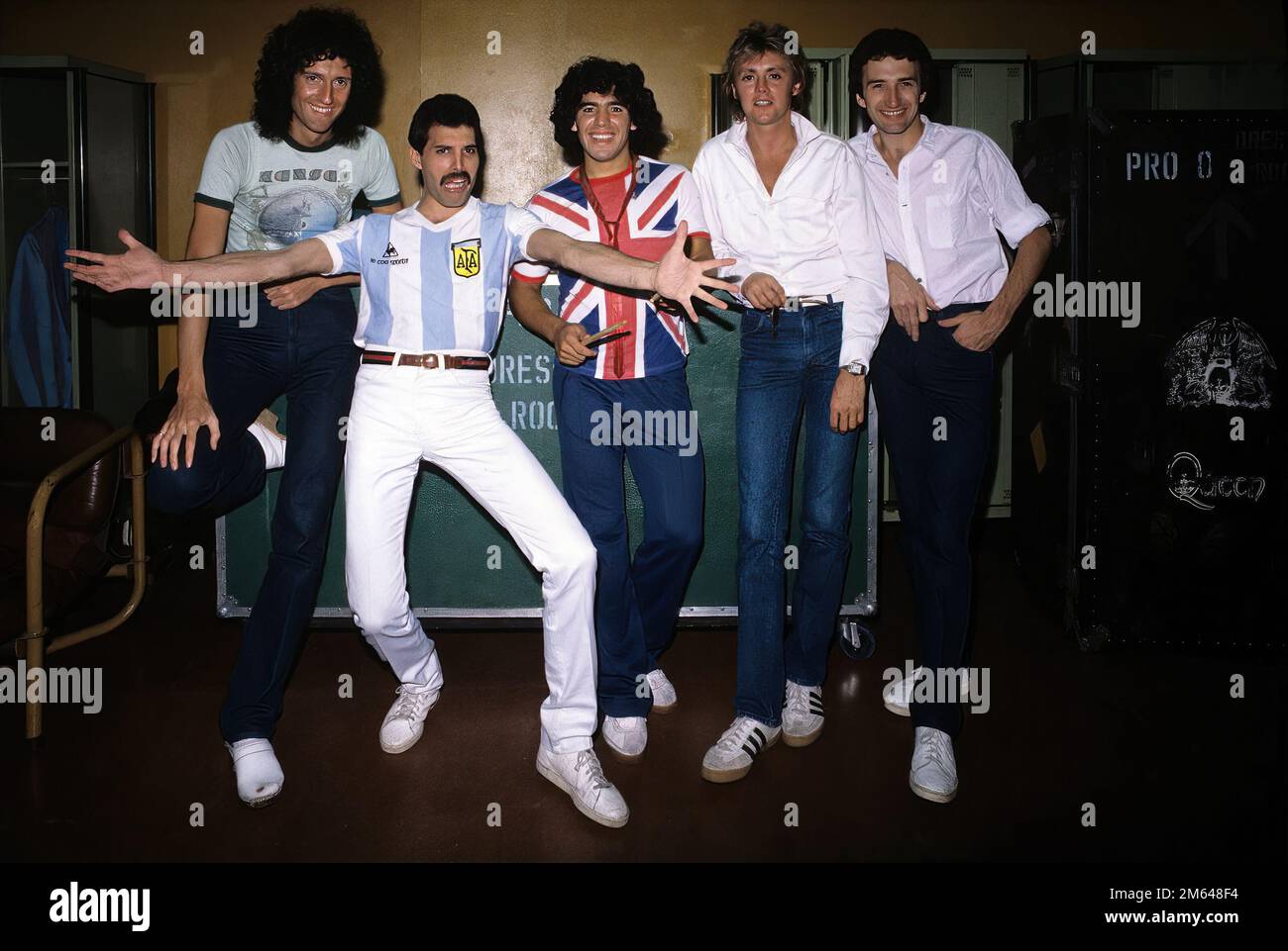 Maradona and Queen. Digital enhancement of a public domain image Stock Photo