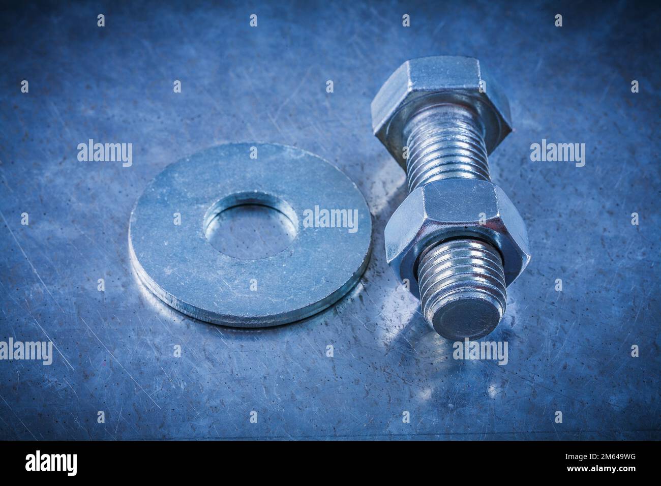 Steel screwbolt bolt washer and screwnut construction concept Stock
